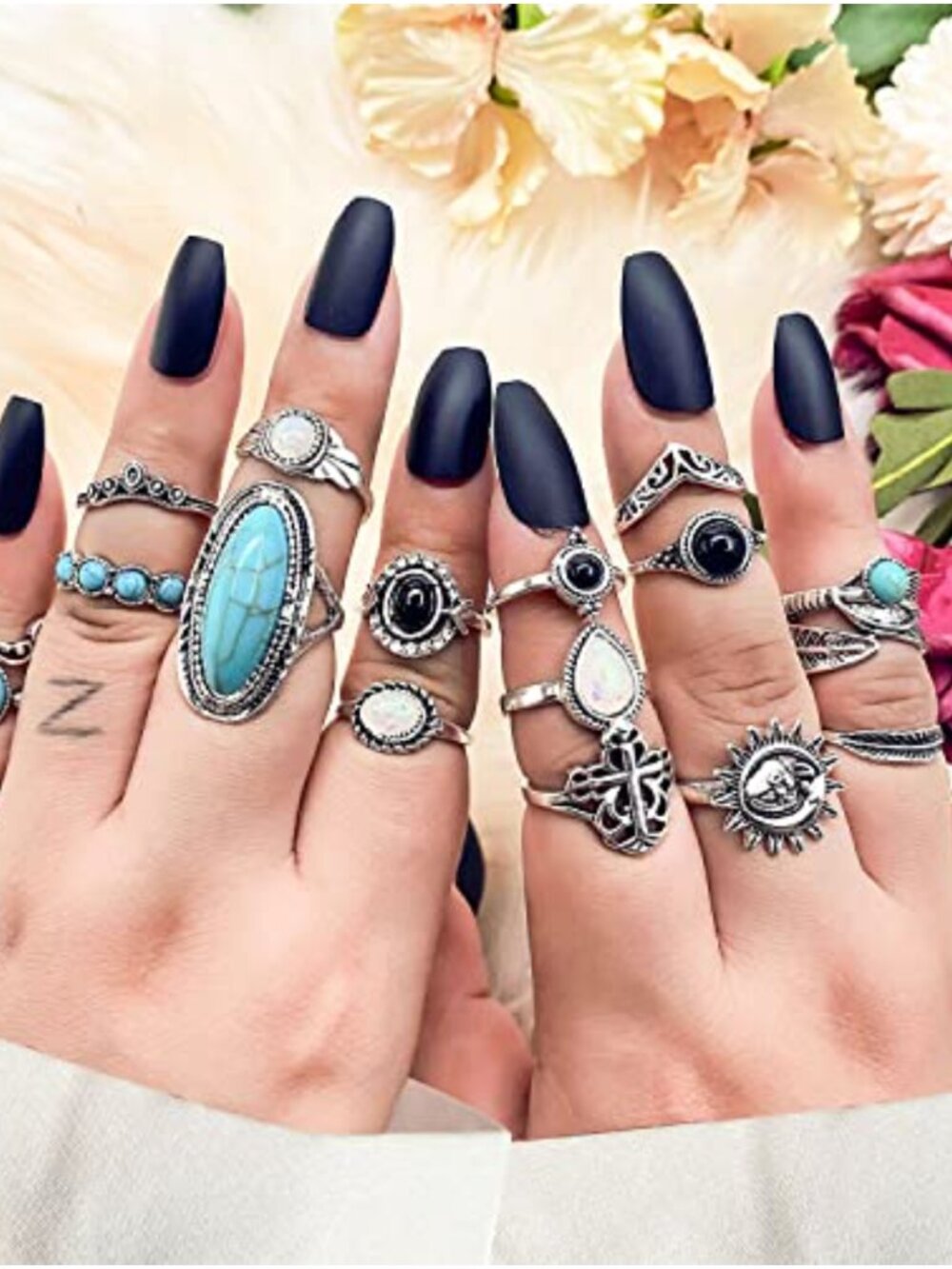 Vintage Silver Knuckle Rings Set Adjustable Stackable Gothic - Picture 4 of 5